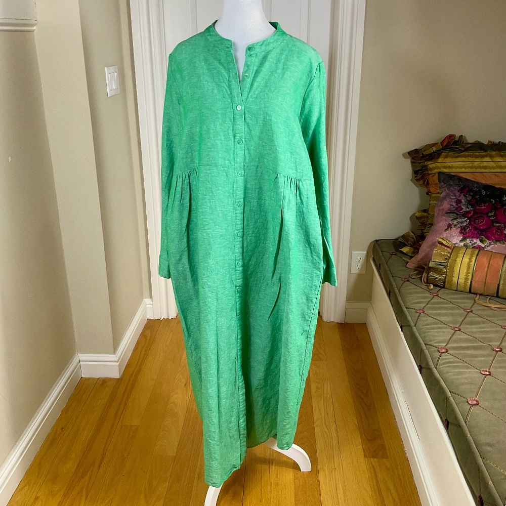 Pomander Place Linen Dress Maxi Long Sleeve Green Tuckernuck (XXL) - Picture 2 of 9